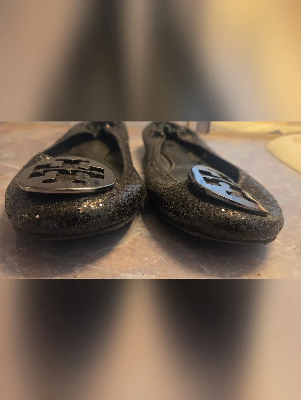 Tory Burch Black Glitter Logo Ballet Flat